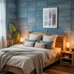 blue wallpaper bedroom