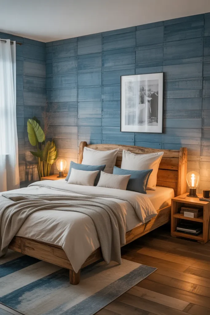 blue wallpaper bedroom