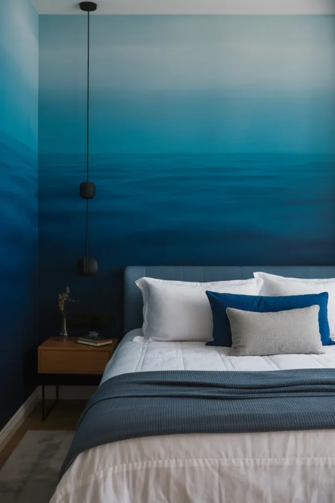 blue wallpaper bedroom