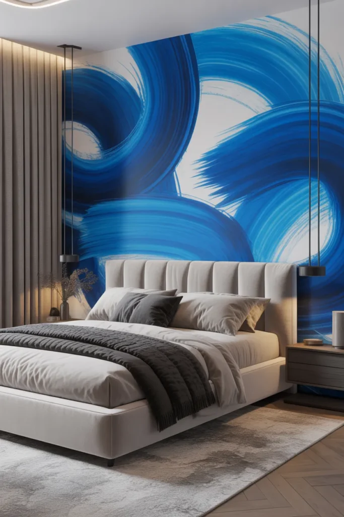 blue wallpaper bedroom