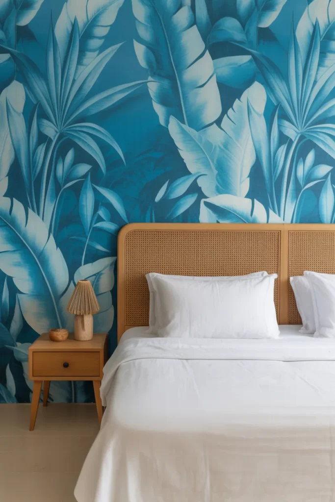 blue wallpaper bedroom