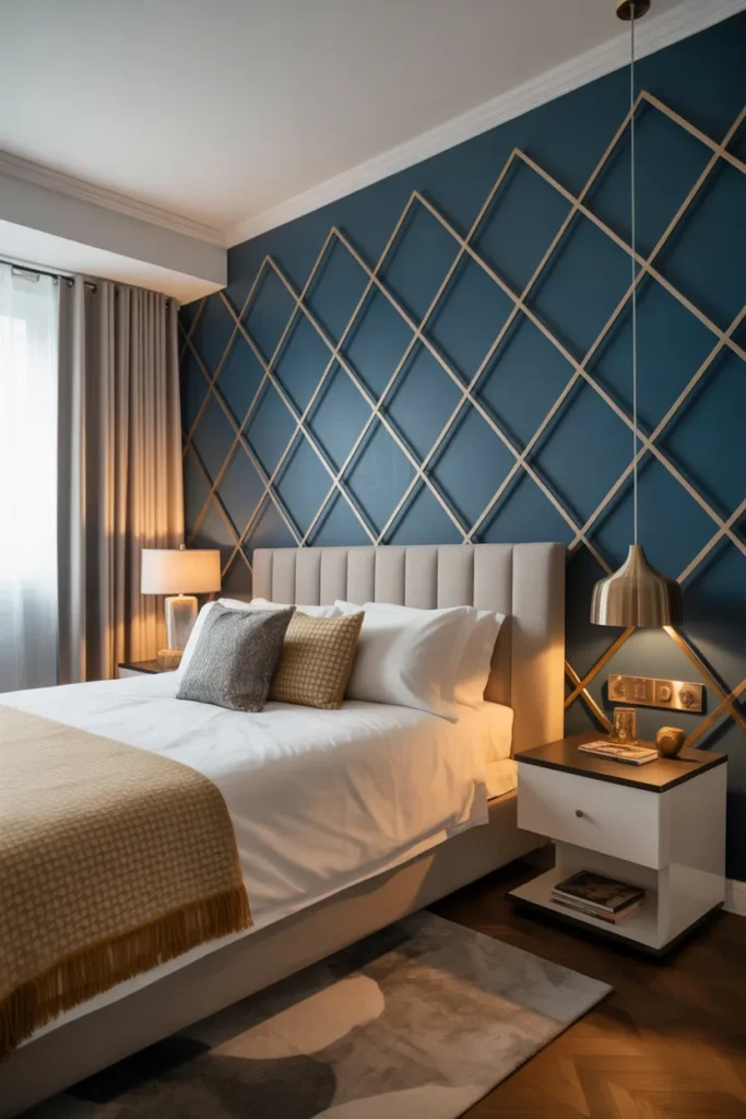 blue wallpaper bedroom