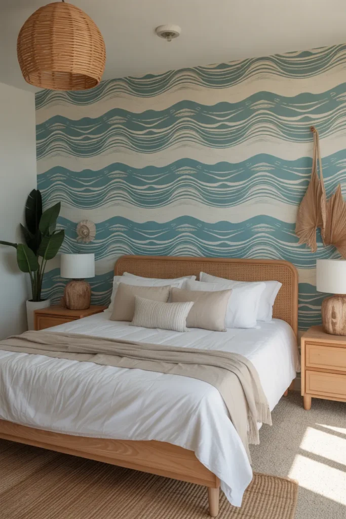 blue wallpaper bedroom