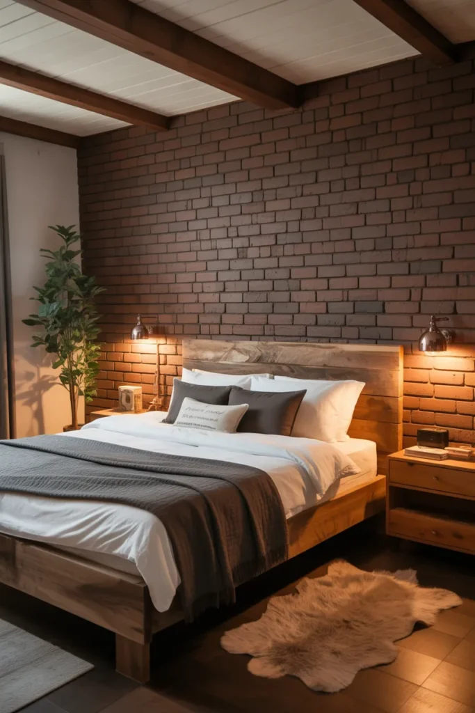 brick wallpaper bedroom