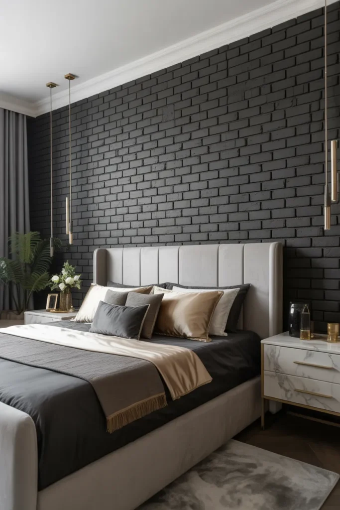 brick wallpaper bedroom