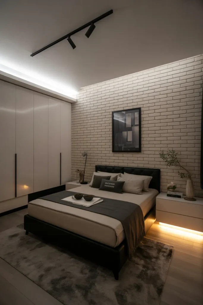 brick wallpaper bedroom
