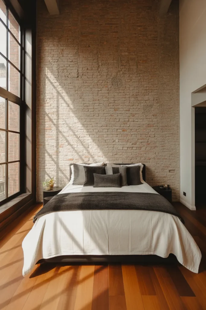 brick wallpaper bedroom