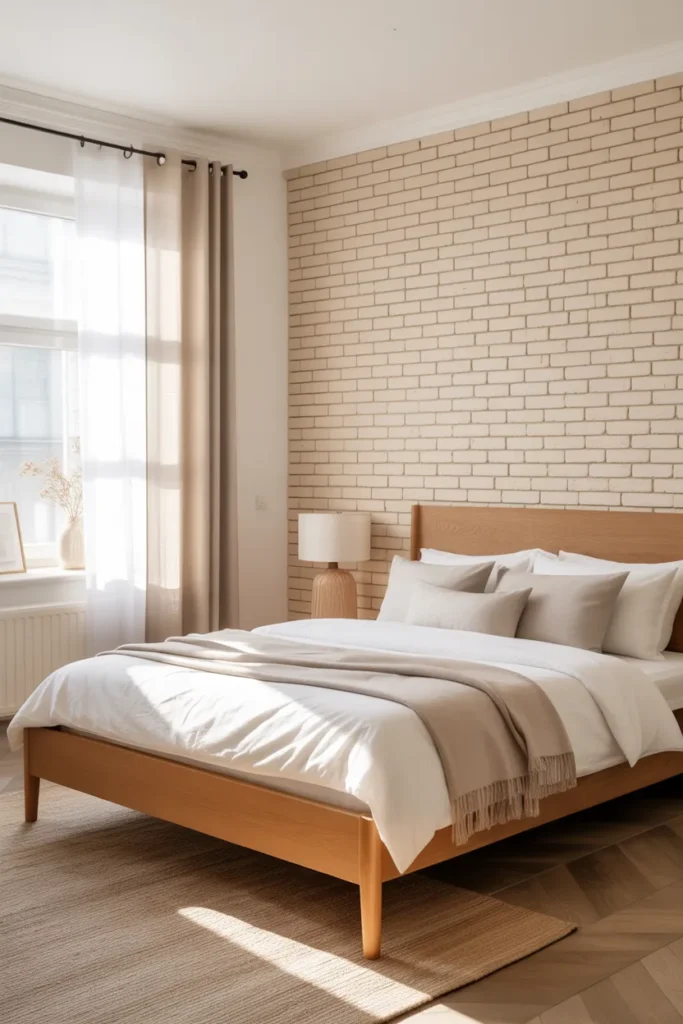 brick wallpaper bedroom