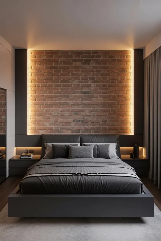 brick wallpaper bedroom
