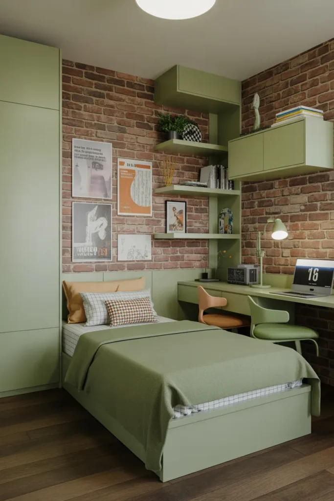 brick wallpaper bedroom