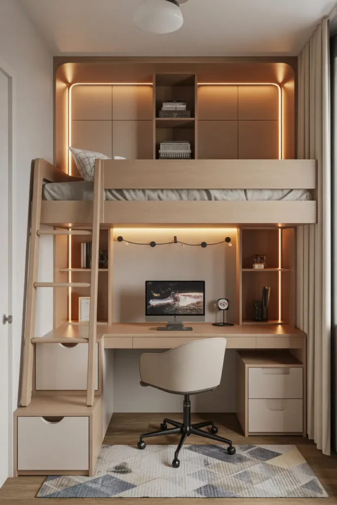 bunk bed with desk for small room