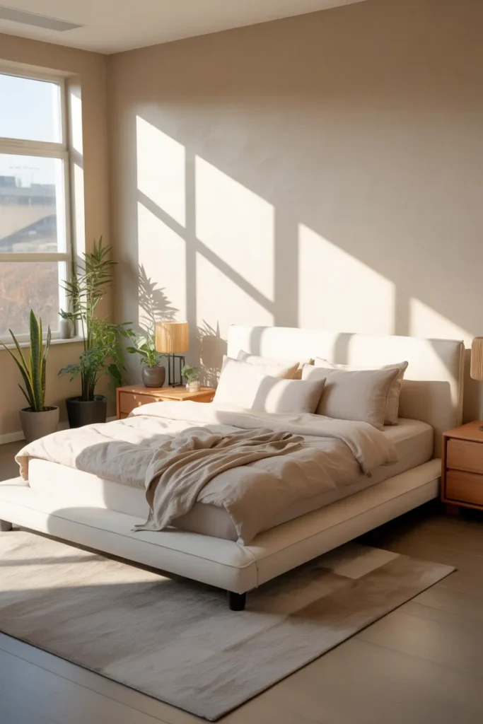 cream bed frame room ideas