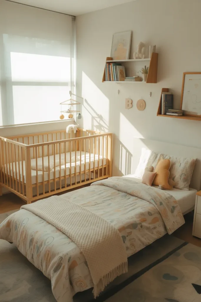 crib and toddler bed shared room