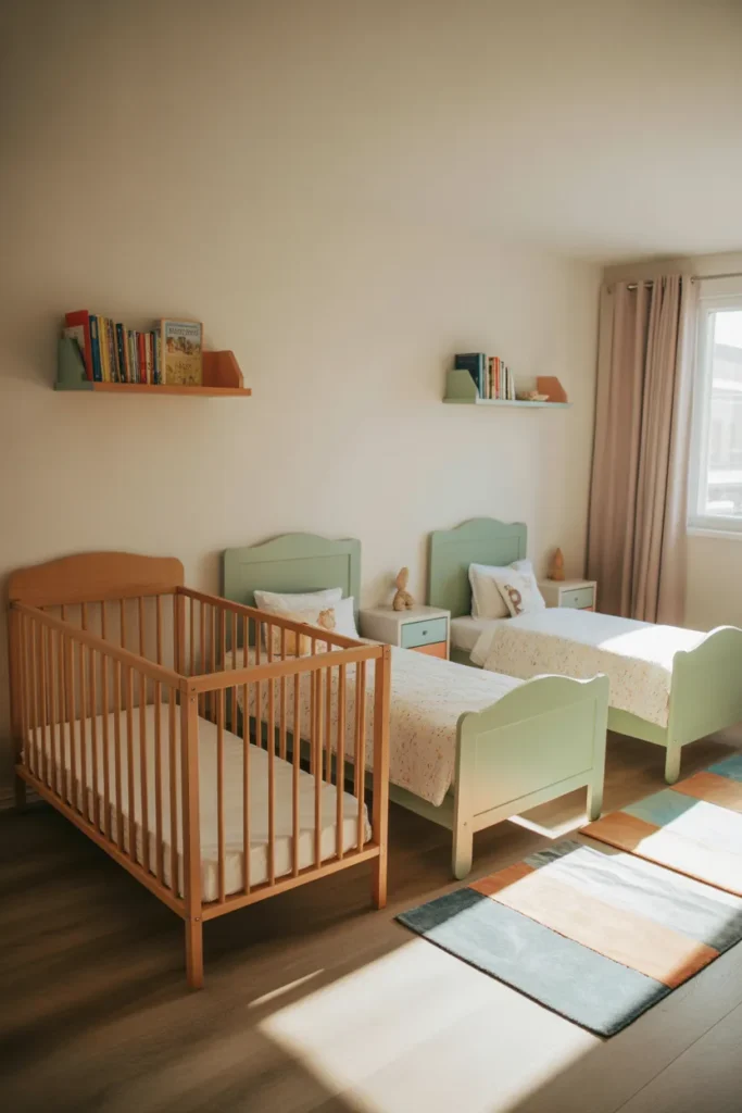 crib and toddler bed shared room