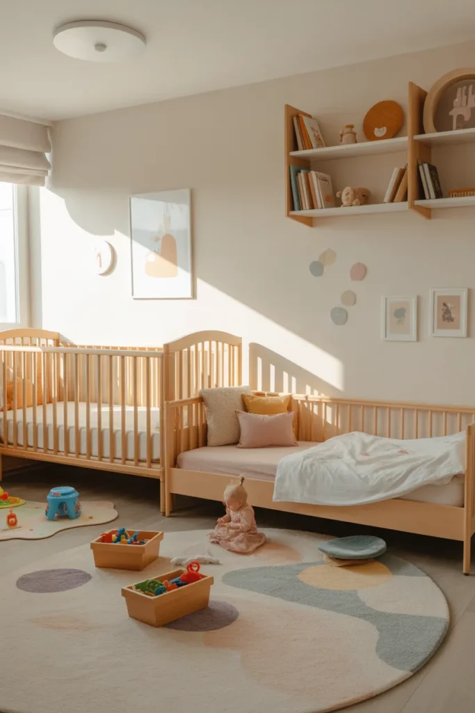 crib and toddler bed shared room