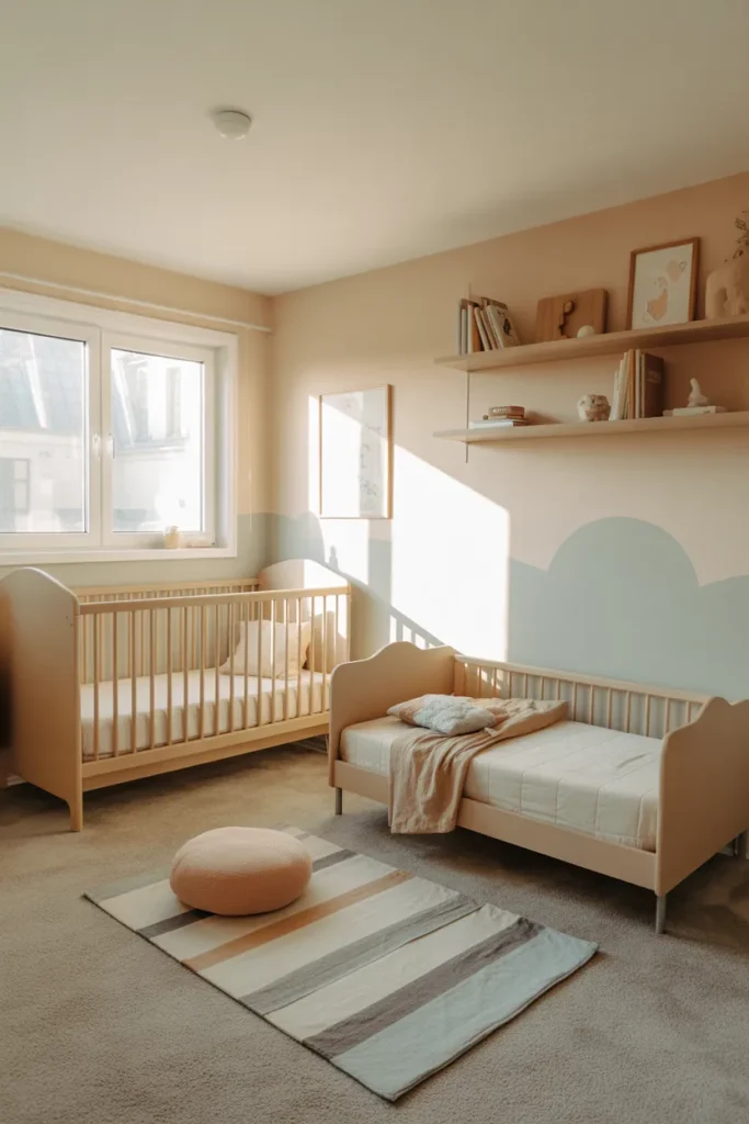 crib and toddler bed shared room