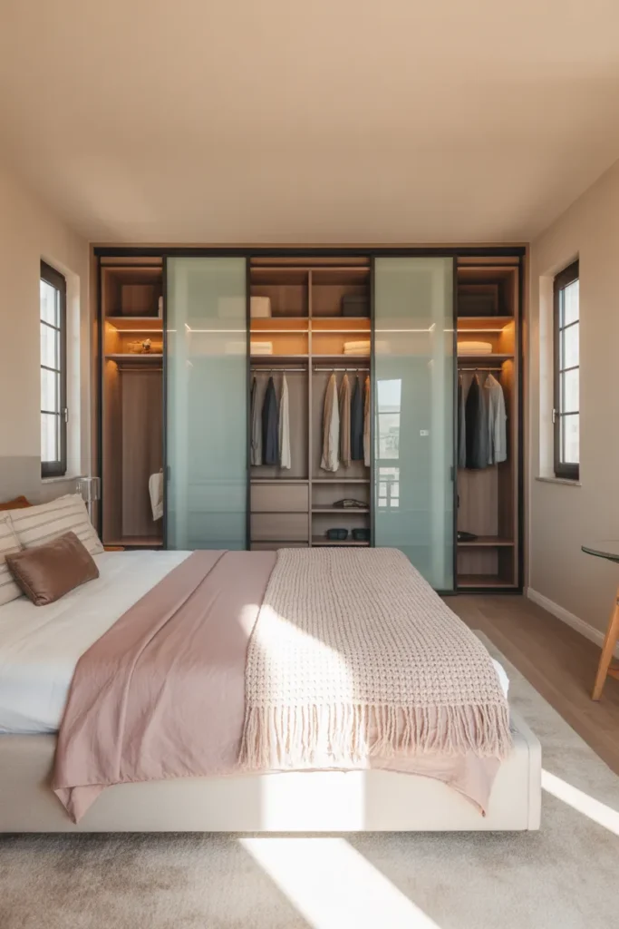 dressing room behind bed