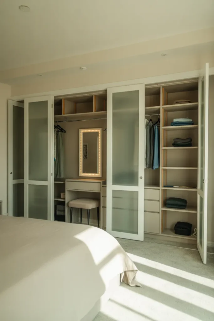 dressing room behind bed