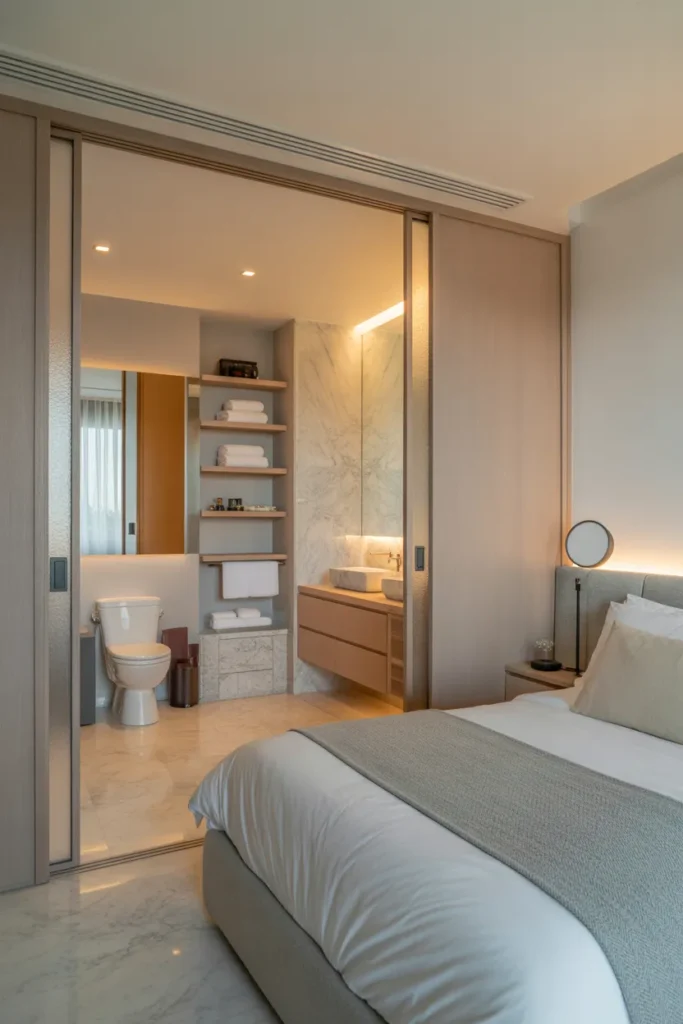 dressing room behind bed