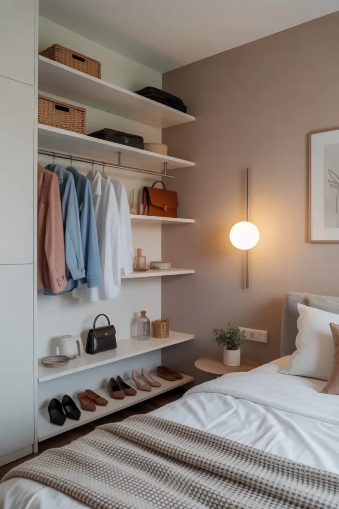 dressing room behind bed