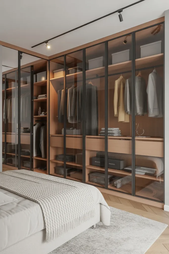 dressing room behind bed