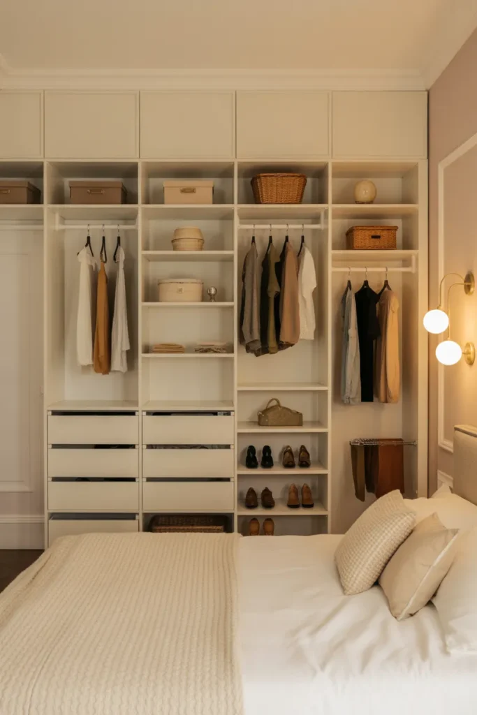 dressing room behind bed