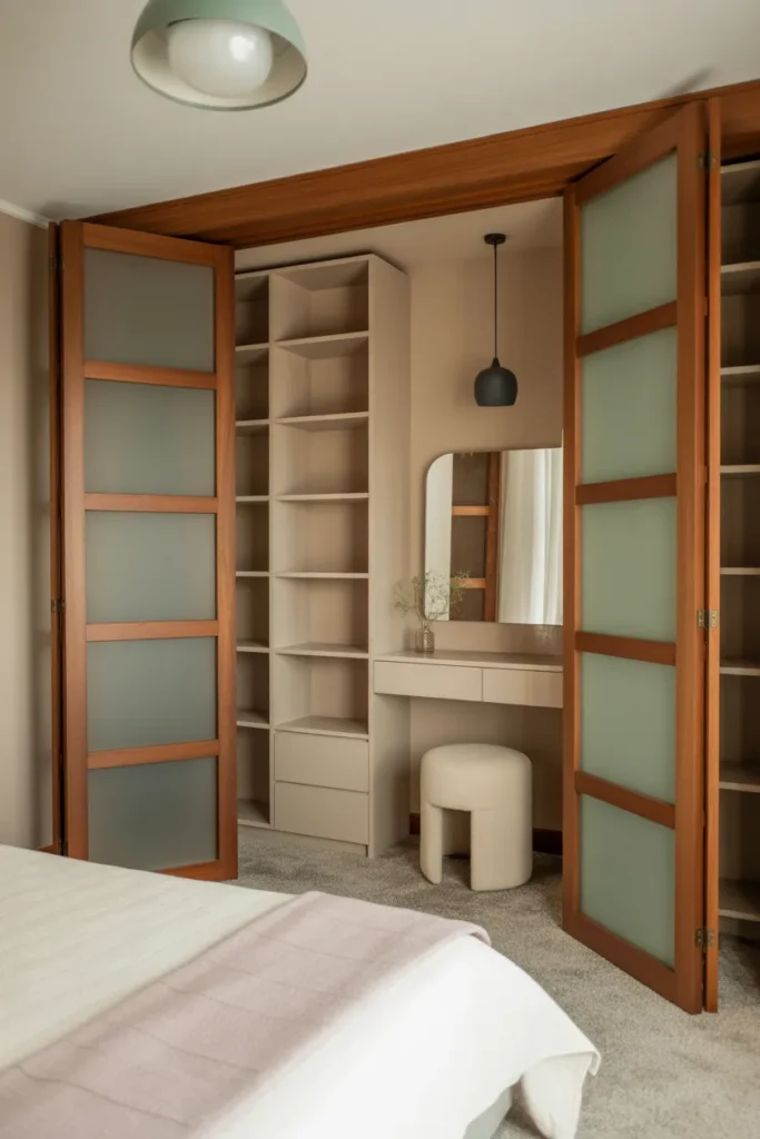 dressing room behind bed