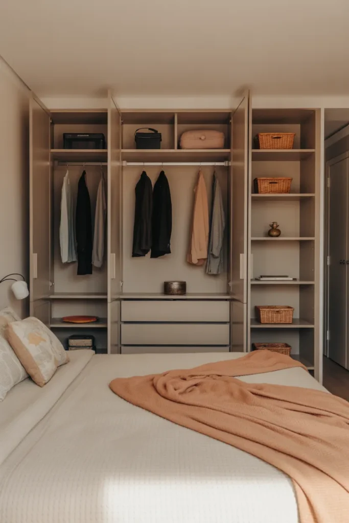 dressing room behind bed