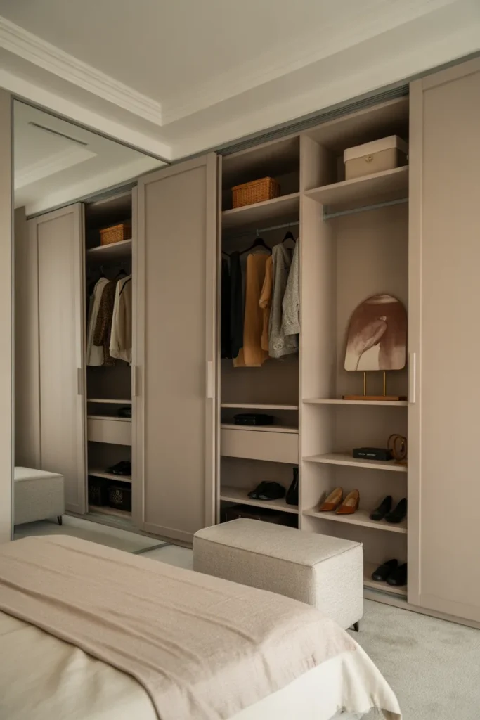 dressing room behind bed