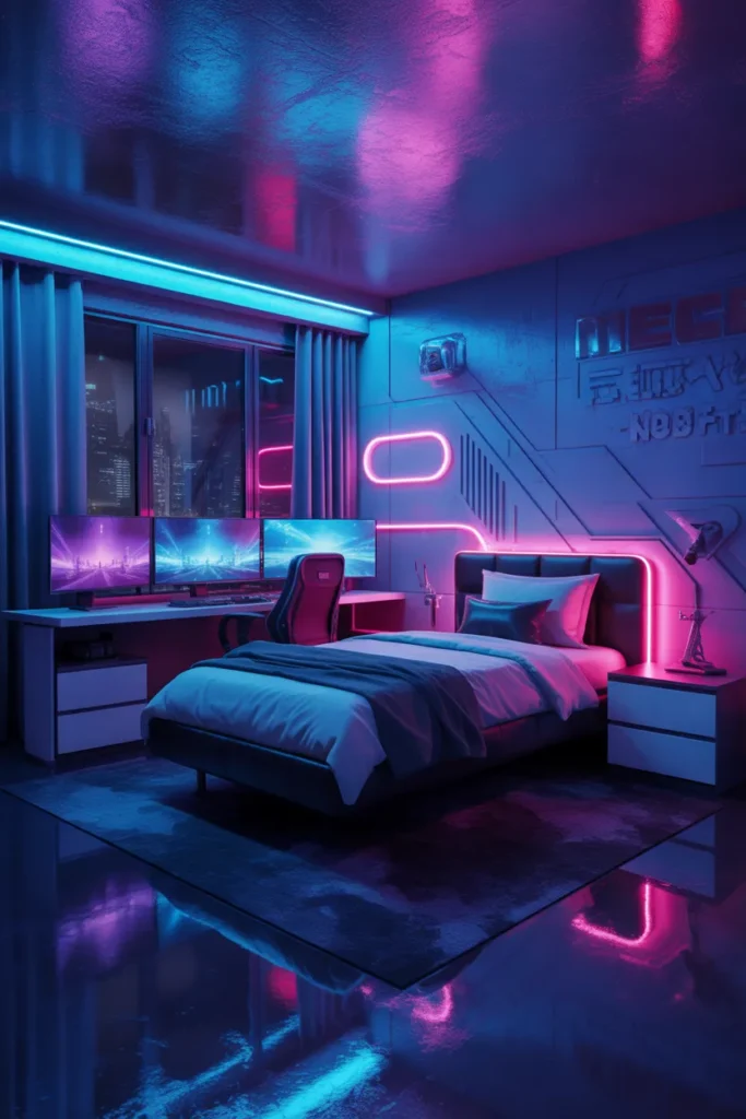 gaming room with bed