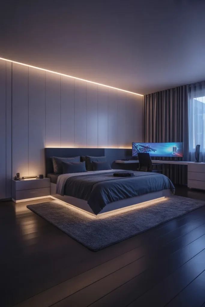 gaming room with bed