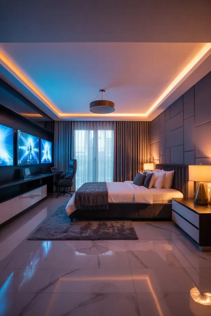 gaming room with bed