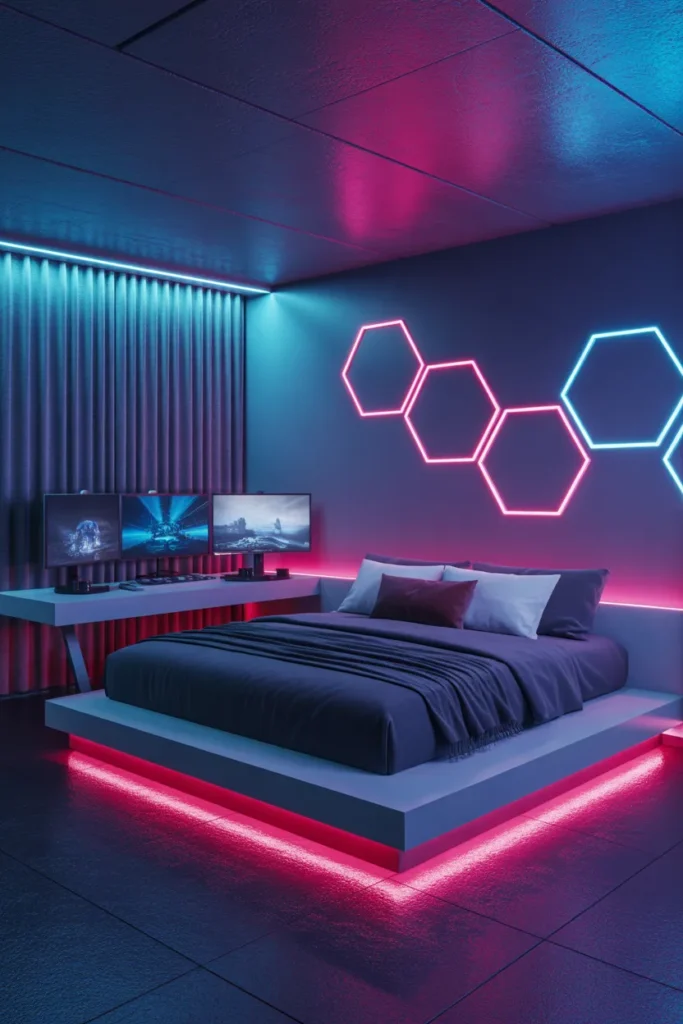 gaming room with bed