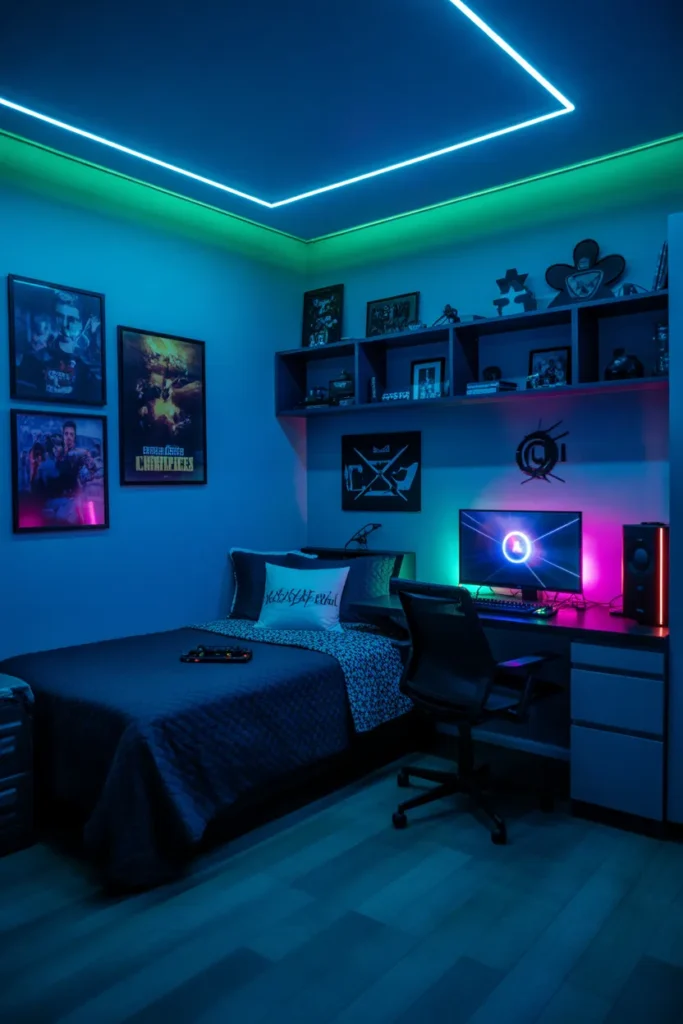 gaming room with bed