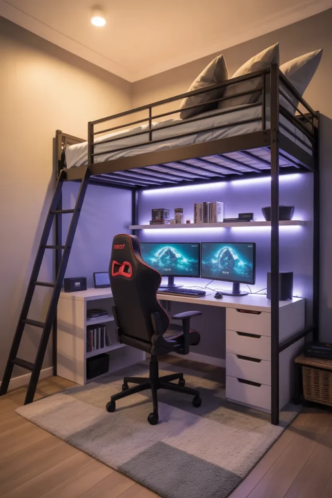 gaming room with bed