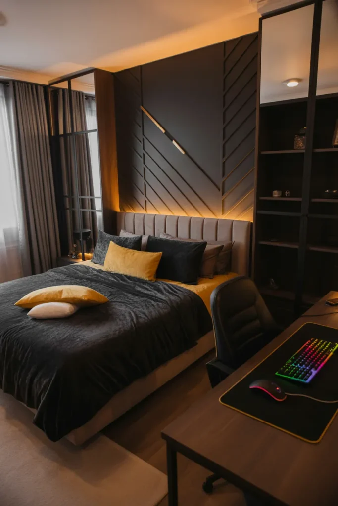 gaming room with bed