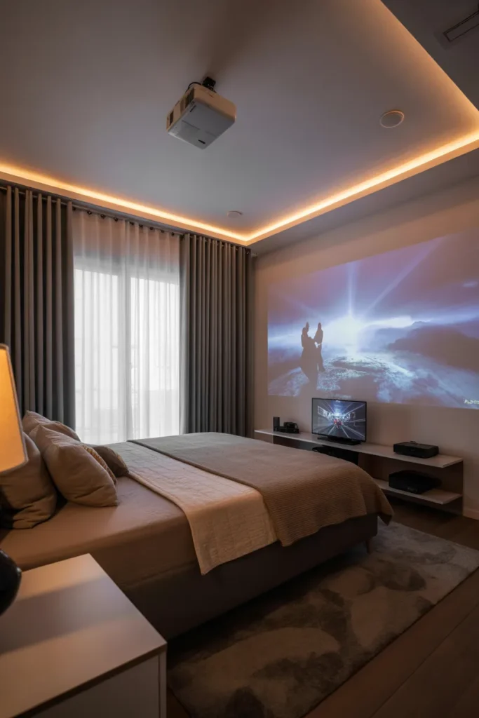 gaming room with bed