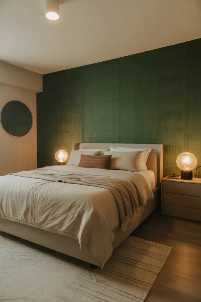 green wallpaper bedroom