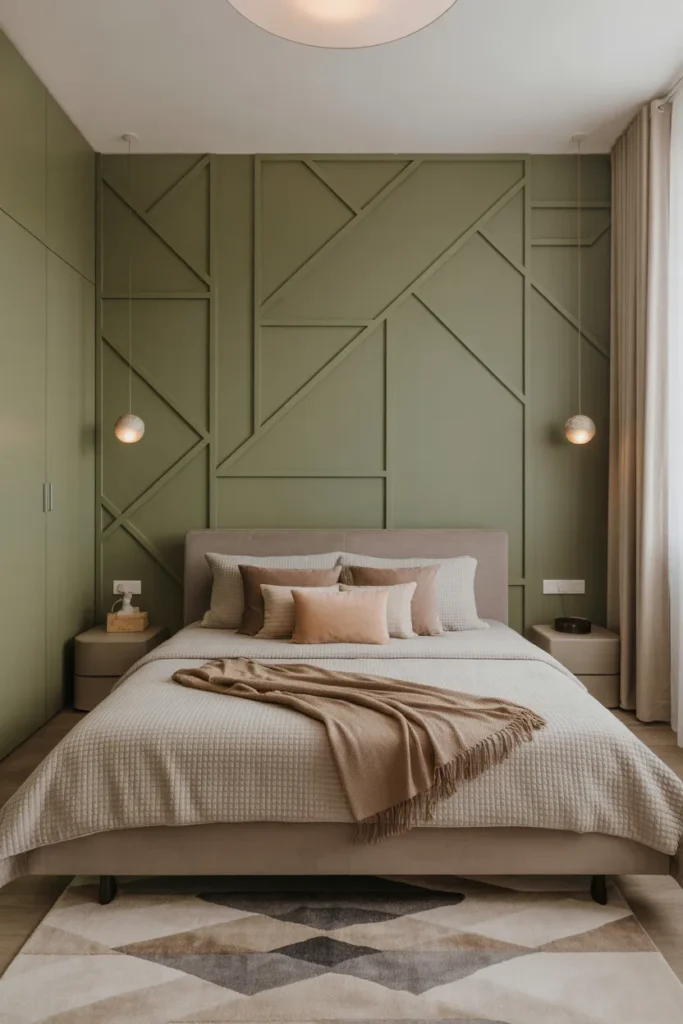 green wallpaper bedroom