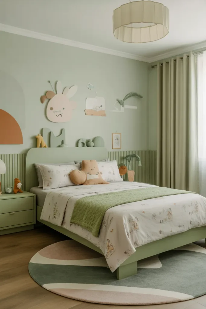 green wallpaper bedroom