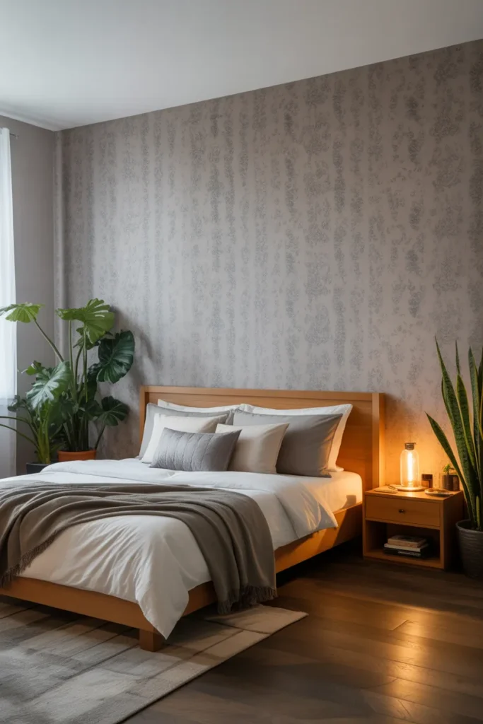 grey wallpaper bedroom