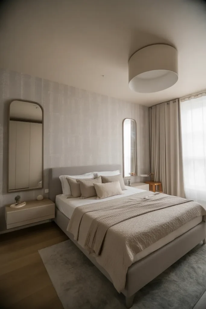 grey wallpaper bedroom