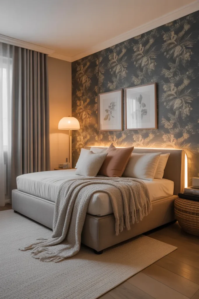 grey wallpaper bedroom