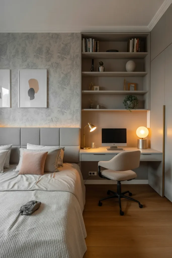 grey wallpaper bedroom