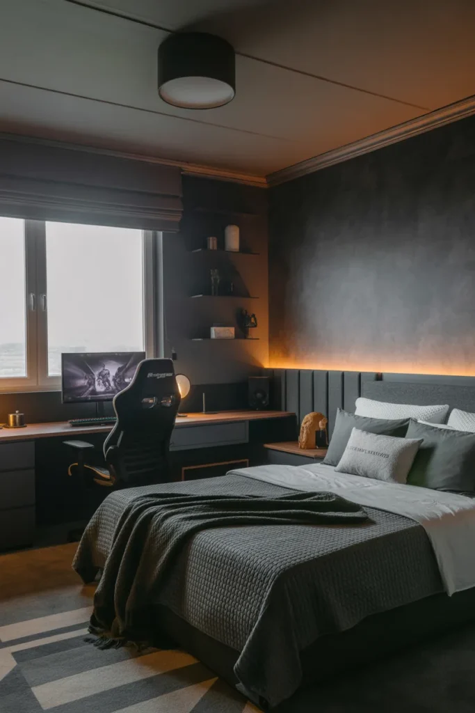 grey wallpaper bedroom