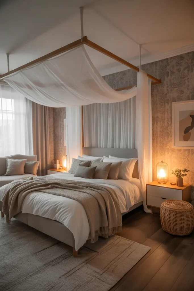 grey wallpaper bedroom