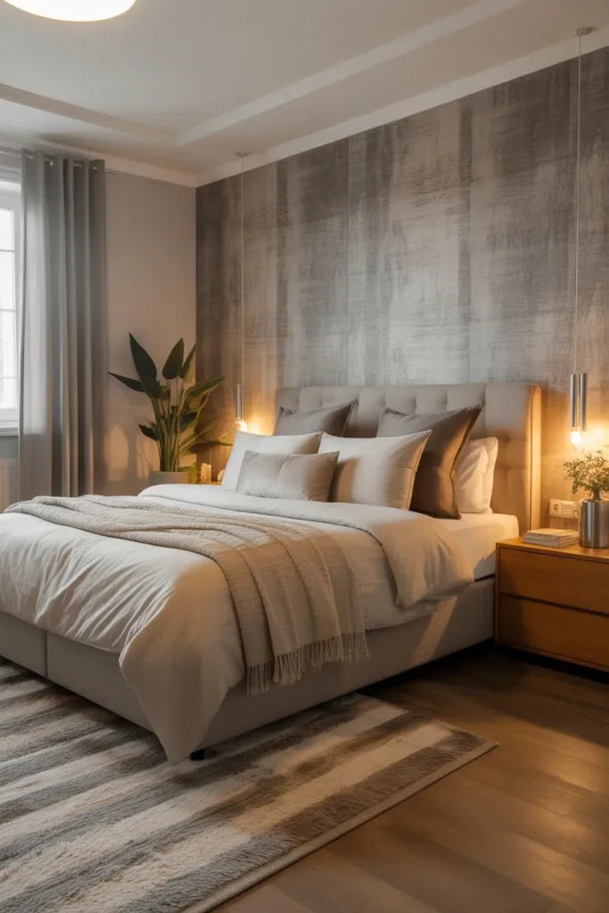 grey wallpaper bedroom