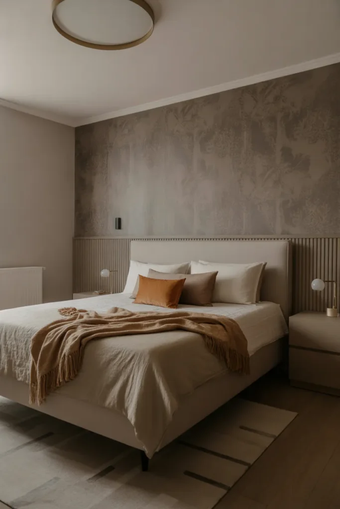 grey wallpaper bedroom