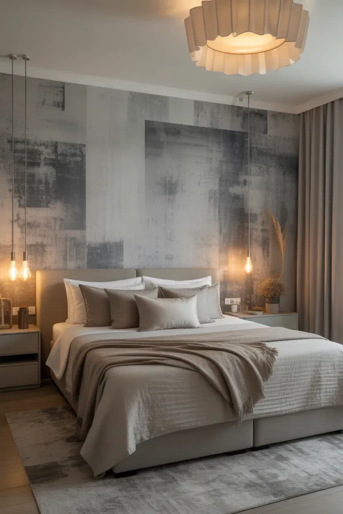 grey wallpaper bedroom