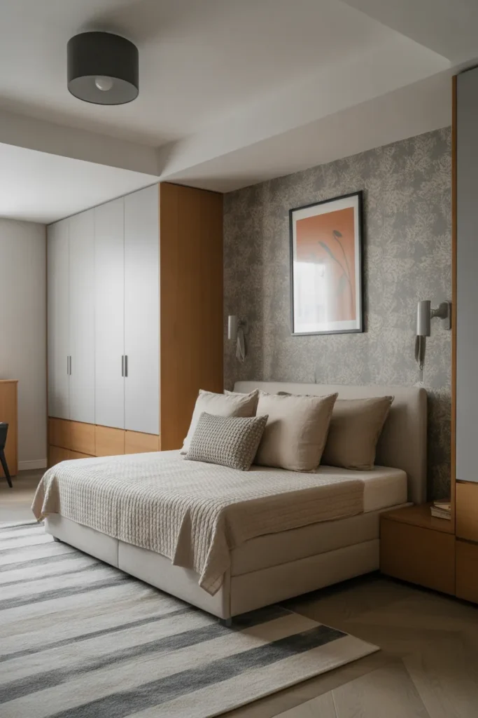 grey wallpaper bedroom